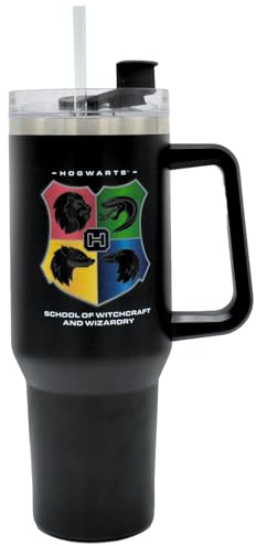 Harry Potter Hogwarts 40oz / 1200 ML Tumbler with Straw & Lid | Leak & Spill Proof Travel Mug | Stainless Steel Vacuum Insulated Water Bottle with Handle Keeps Cold for 17Hrs or Hot for 5Hrs