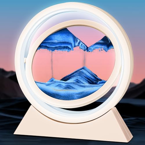 Ulikey Cadre Sable Mouvant 3D avec Veilleuse LED - Sablier Décoratif, Image Dynamique, Peinture Qui Coule pour Adultes, Décoration Bureau à Domicile (Orange-Bleu)
