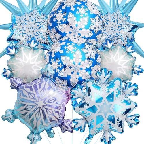 DazzJoy 12 Stück Frozen Folienballon Geburtstag, Schneeflocken Luftballons Deko Geburtstag, Frozen Geburtstagsdeko Helium Ballons, Snowflake Luftballon für Prinzessin Geburtstag Deko, Weihnachten Deko