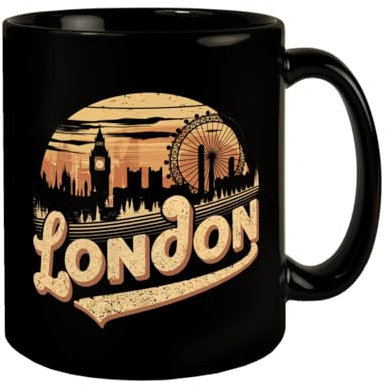 Skyline Londons bei Sonnenuntergang - London Tasse Retro Design mit Big Ben Eye Perfekte Vintage Nostalgie