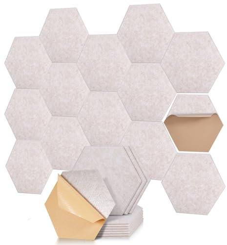 Hexagon Akustikplatten selbstklebend - Schallabsorber für Wand & Decke - 30x26x0.9cm, 12er Pack, Perfekt für Wohnräume, KTVs, Musikzimmer & Büros. (Kamel)