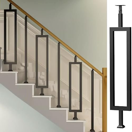 Vnook Black Metal Stairs Banister Column Spindle, DIY Stair Railing System Balusters Post,Angle Adjustable Stair Deck Railing for Deck, Front Porch, Steps, Garden