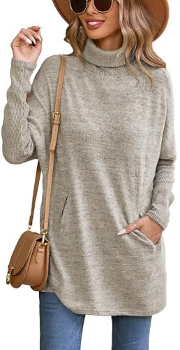 Famulily Baggy Jumpers for Women Turtleneck, Long Sleeve Rib Knitted Oversized Pullover Sweater Clothes Tops (L, Khaki)