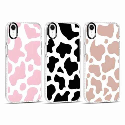 RUMDEY 3 Pack Clear Cow Print Phone Case for iPhone XR 6.1, Cute Girly Cow Pattern Design Case Shockproof Soft Slim TPU Silicon Anti-Scratch Hard Back Bumper Funda Cover for Women Girls