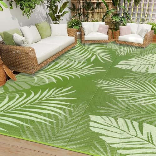 Cekene Outdoor Teppich Wetterfest 245x305cm Teppich Camping Aussen Wasserfest UV-Beständig Reversible Matte Plastik Leichtgewicht für Draußen Balkon Garten