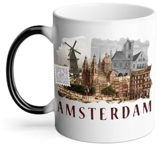 Thermoreagierende Tasse Magische Tasse – Amsterdam Collage Travel Postkarte – 325 ml