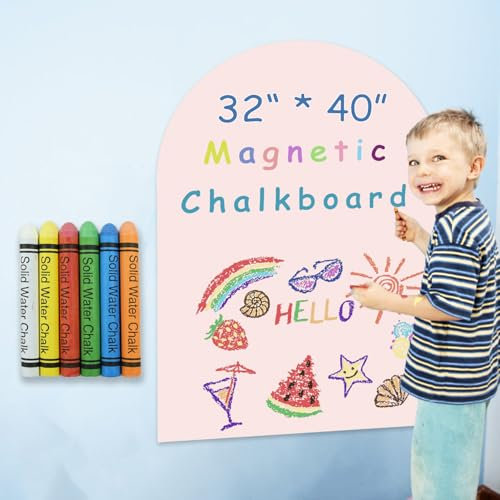 Umtiti Magnetische Kreidetafel, Kontaktpapier für Wand, abziehen und aufkleben, selbstklebende Tafel, Wandaufkleber, Rolle mit 6 Kreiden für Zuhause, Schule, Rosa, 80100PK
