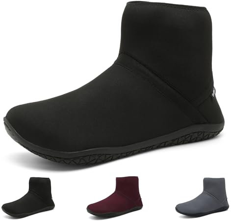 Wizshoe Barfußschuhe Frühling Flach Boots Damen Herren übergangsschuhe Gefüttert Barfuß Schuhe Boots Stiefeletten Booties Stiefel Frauen Barfusschuhe Winterstiefel Herbst Schwarz 39EU