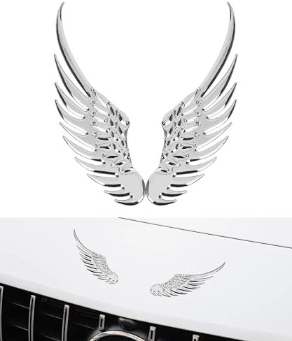 Flaconi Stickers pour Voiture,Alliage de Métal Badge Sticker,Autocollant 3D Pour Voiture,Autocollant de Voiture Ailes d’Ange,Alliage Badge Sticker,Auto Accessoires,pour Voitures,Camions,Motos(Argent)