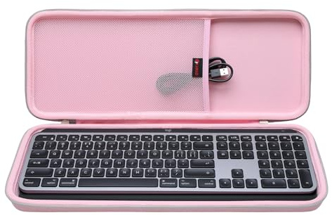 XANAD Custodia rigida per tasti Logitech MX e tasti MX con microfono avanzato e tastiera illuminata wireless, colore: rosa, interno: 43,7 x 15,7 x 3 cm