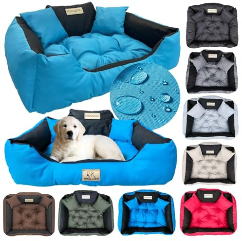 KING DOG Hundebett Sehr Grosse Hunde Waschbar XL 115 x 95 cm Hundekissen Haustierbett Hundekorb Personalisiert - Name des Hundes Wasserdichtes Material Silikon Füllung Blau