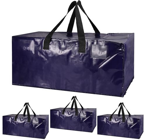 4Pc Bolsa Mudanza Grande, 92L Bolsa Almacenaje, PP Resistente al Agua Bolsa de Transporte, Servicio Pesado Bolsas Grandes para Guardar Ropa, Cremallera Compacta Bolsas de Mudanza Extragrandes