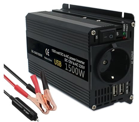 Transformador Inversor De Coche 12V 220V Potencia 500W/1500W/2000W/2600W/3000W Convertidor Enchufe Europeo 12 Voltios Auto Inversor12v 220 V Transformador Solar Inversor Corriente(12V 220V 1500W)