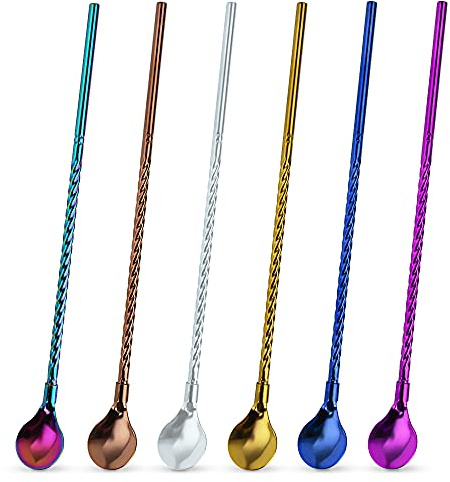 CRITIVE-S 6 PCS Drinking Straws Spoon, 9 Inch Tea Ice Cream Coffee Spoons