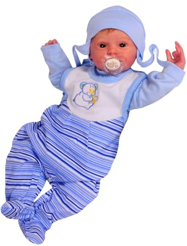 La Bortini Baby Anzug 3-teilig Set Strampler Jäckchen Mütze Weiß Blau gestreift Jungen Babykleidung Langarmshirt Geschenk Geburt Babymode Erstlingsausstattung Babyset bequem Kleidung Neugeborene