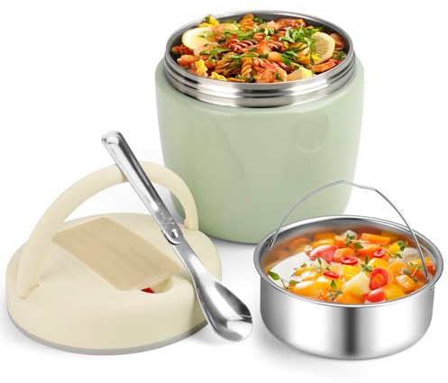 AiQInu Portapranzo Termico per Alimenti 1200ml con Isolamento Sottovuoto, Thermos Pappa BPA Free, Contenitore Termico per Alimenti Caldi con Cucchiaio Pieghevole e Manico Antiscivolo per conservare
