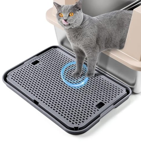 Bartuke Bandeja higiénica para Gatos, 42x30CM Bandeja higiénica para Gatos, Escalera, Bandeja higiénica para Gatos, Ideal para Gatitos y Gatos Mayores (Gris Oscuro)