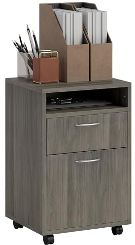 HOMCOM Aktenschrank mit 2 Schubladen für A4 auf Rollen, Grau