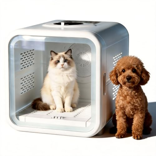 Blisspire Secador de Mascotas Ultra silencioso para Gatos y Perros pequeños: Secado rápido de 360°, Temperatura Ajustable, diseño Transparente, solución de Aseo sin estrés y Manos Libres.