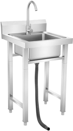 TFGXUE Freistehender Spültisch, Outdoor Spüle Edelstahl, Camping Waschbecken mit 360° Drehbare Wasserhahn, Outdoorküche Wetterfest, Garten Waschtisch, Outdoorküche Wetterfest