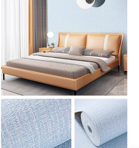 Papier peint autocollant en aluminium minium - Isolation thermique en lin - Autocollant mural imperméable - Terre de diatomée 3D - Décoration de rénovation d'intérieur - Bleu - 20 m