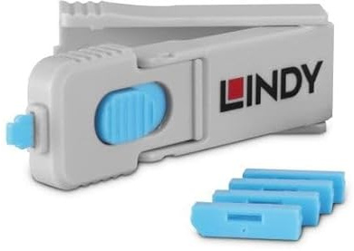 Lindy UK DP Port Blocker Key mit 4 Blockern, Blau