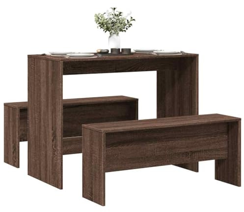 FWIKDUN 3-teiliges Esszimmer Set Braun Eichen-Optik Holzwerkstoff, Essgruppe mit Bank Set für gemütliche Mahlzeiten, Esstisch mit Bank in Braun Eichen-Optik