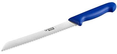 thermohauser Brotmesser (Stahl, rostfrei), einseitiger Wellenschliff, mit blauem Kunststoffgriff, Klinge 21 cm