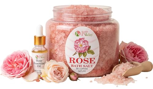 Rose Valley Badesalz Rose Damascena – mit ätherischem Rosenöl, luxuriöses Entspannungsbad für Hautpflege, Stressabbau & Aromatherapie, feuchtigkeitsspendend, regenerierend & harmonisierend