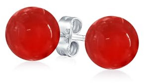 Orecchini A Perno Rotondi In Corallo Rosso Naturale Tinti Per Donne Argento Sterling .925 Diametro 6MM