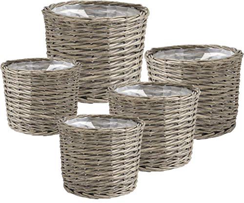 AUBRY GASPARD Cache Pot Rond en Osier Gris (Lot de 5)