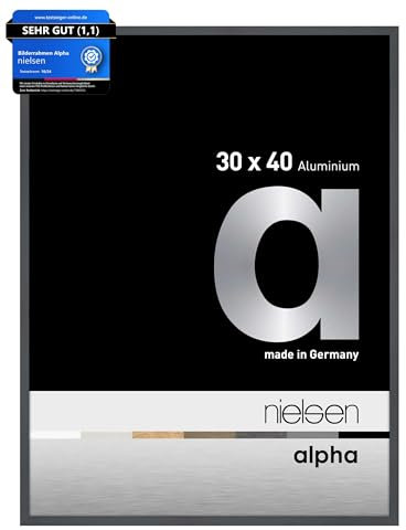nielsen Bilderrahmen, 30 x 40 cm, Aluminium, Dunkelgrau glanz, Fotorahmen zum Aufhängen im Hoch- & Querformat, Echtglas, Alpha