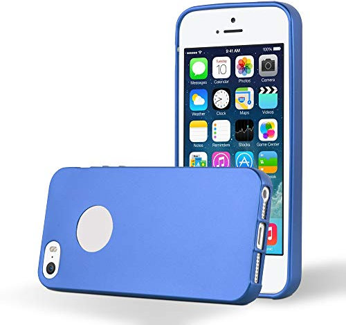Cadorabo Hülle kompatibel mit Apple iPhone 5 / 5S / SE 2016 Schutzhülle TPU Silikon Case Metallic Design Slim Kratzfest Weiche Gummi mit Rundumschutz Case Hülle für iPhone 5 / 5S / SE 2016 in Blau
