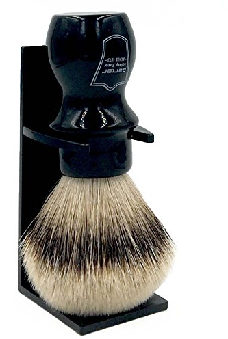 Parker Rasierhobel, 100% Silberspitz Dachshaar Rasierpinsel mit Bürstenständer - Extra dichte und extra weiche Borsten - Deluxe Handgefertigter Becher-Rasierpinsel