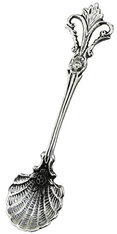 Sterling Silver Fleur de Lis 2.5 Salt Spoon or Mustard Spoon w/Scalloped Sea Shell Bowl