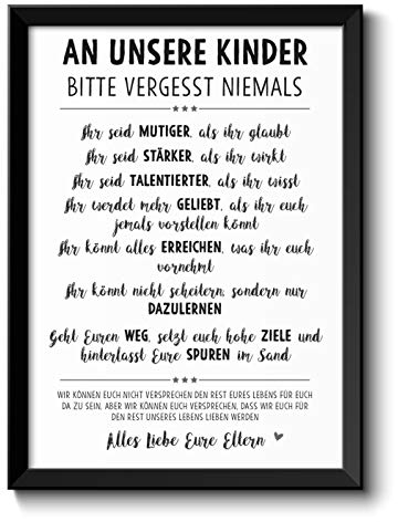 OWLBOOK® Geschenke für Tochter Sohn | Ostergeschenke für Kinder | Geschenk Konfirmation Jugendweihe Kommunion Firmung 18. Geburtstag Einschulung Abitur | Vergiss Niemals Bild optional mit Rahmen