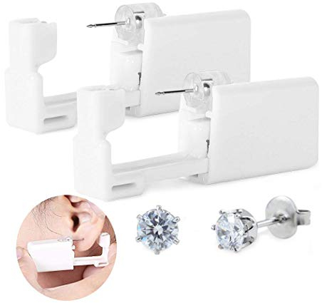 YIQI Einweg Sicherheit Body Nase Lippe Nabel Ohr Piercing Gun Pierce Stanz Werkzeug Beauty Kit mit Krone weiß Stahl Ohr Ohrstecker Asepsis (2 Stück)