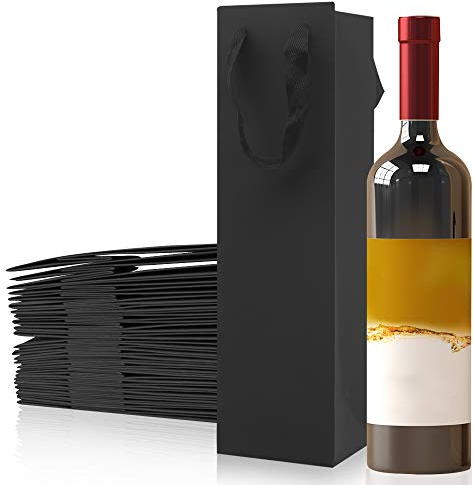 Botella del regalo de Champán del vino del papel de Kraft que llevan los bolsos con las asas para Xmas Business Wedding (blanc, 25PCS, bouteille unique)