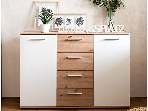 möbelando Sideboard Standschrank Anrichte Beistellschrank Highboard Kommode Jacklin I Artisan Eiche/Weiß