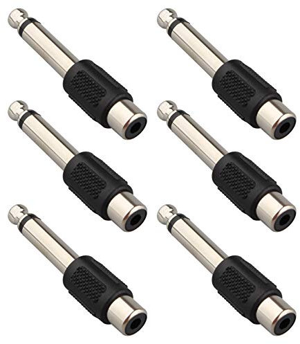 Jopto 6PCS 6.35mm (1/4 inch) Mono Plug Male to RCA Female Audio Adapter Plated F/M High Performance 6.35mm Mono Jack Plug to RCA Phono Socket Converter AV Female Plug RCA Connector Black