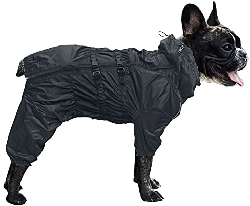 MOREZI Hunderegenmantel, hoher Kragen wasserdicht, Regenmantel-Set mit Reflexstreifen und Reißverschlüssen, für alle Hundetypen geeignet-Schwarz-XXL