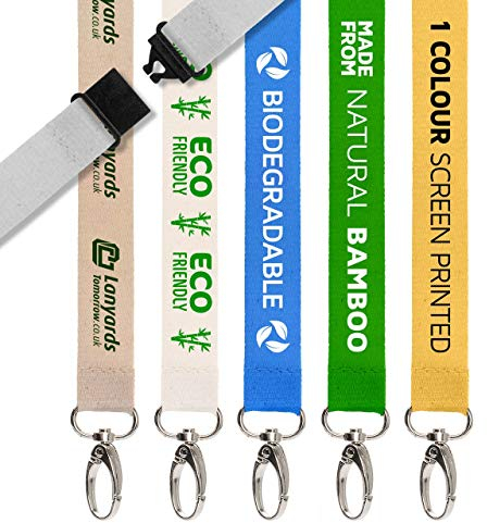 Lanyards Tomorrow Schlüsselband, aus Bambus, umweltfreundlich, biologisch abbaubar, mit Sicherheitsverschluss und Metallclip, 100 Stück 25mm (2.5cm) Width