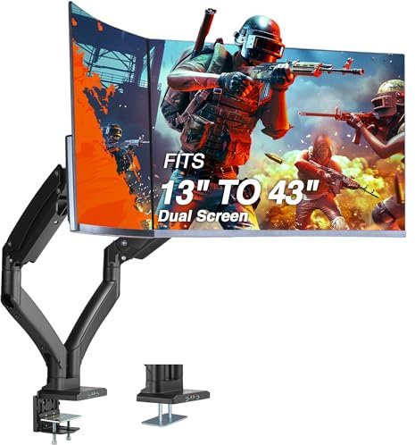 AVLT Dual 13-43 Monitor Arm - Desk Mount for Two Flat/Curved Monitors - Full Motion Height Swivel Tilt Rotation Adjustable - Black/VESA/C-Clamp/Grommet/Cable Management