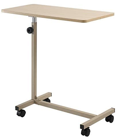Betttisch mit Tablett für bettlägerige Patienten, mit Stahlgestell und Sperrholztischplatte, 4 Rollen, höhenverstellbar