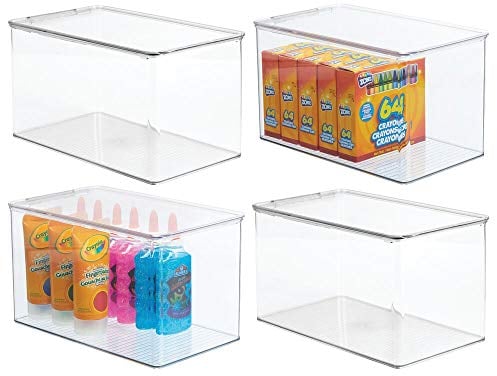 mDesign 4er-Set Aufbewahrungsbox für Bastel- und Nähzubehör – Bastel Organizer aus Kunststoff mit Klappdeckel – stapelbare Ablage für Wolle, Perlen, Stoffbänder usw. – durchsichtig