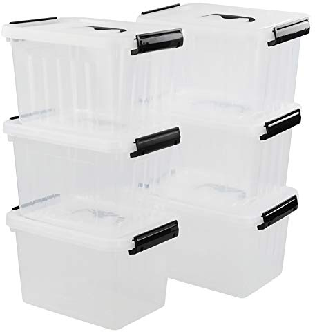 Tyminin 6-Pack 7 L Plastic Storage Boxes, Latch Storage Bin with Lids/Handles