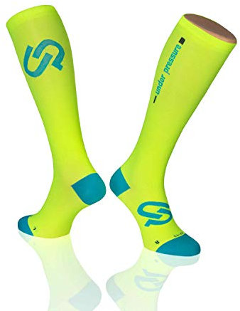 under pressure SPORT KOMPRESSIONSSTRUMPF ULTRALIGHT (starke Kompression: 20-22mmHg) Höchste Qualität-Made in Germany! (neon gelb, 43-46)