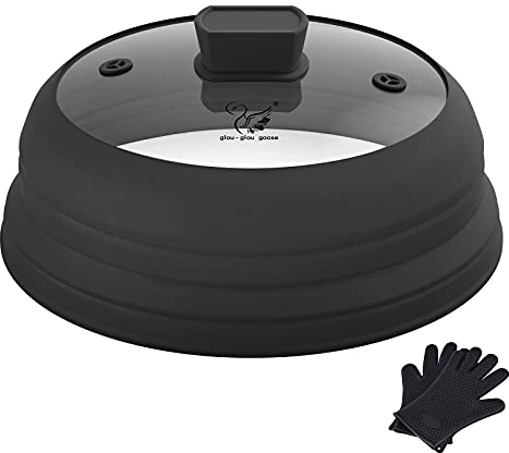 Microwave Splatter Glass Cover with Collapsible Silicone for Food Cover Plate Cover 10.8 inch with Anti-Scalding Gloves