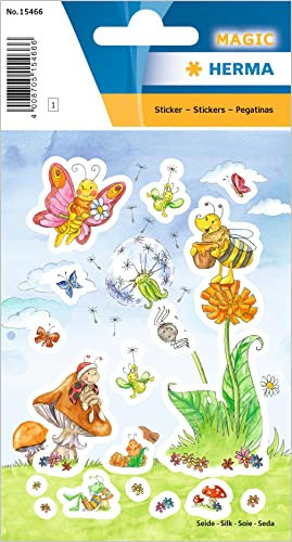 HERMA 15466 Seide Sticker für Kinder, Little Friends (14 Aufkleber, Stoff, matt) selbstklebend, permanent haftende Motiv Etiketten für Mädchen und Jungen, bunt