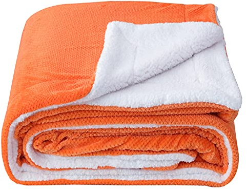 SOCHOW Waffel Sherpa Fleecedecke, superweiche, flauschig warme, leichte, Wendeplüschdecke für Bett, Sofa und Couch, 150 x 200 cm Orange